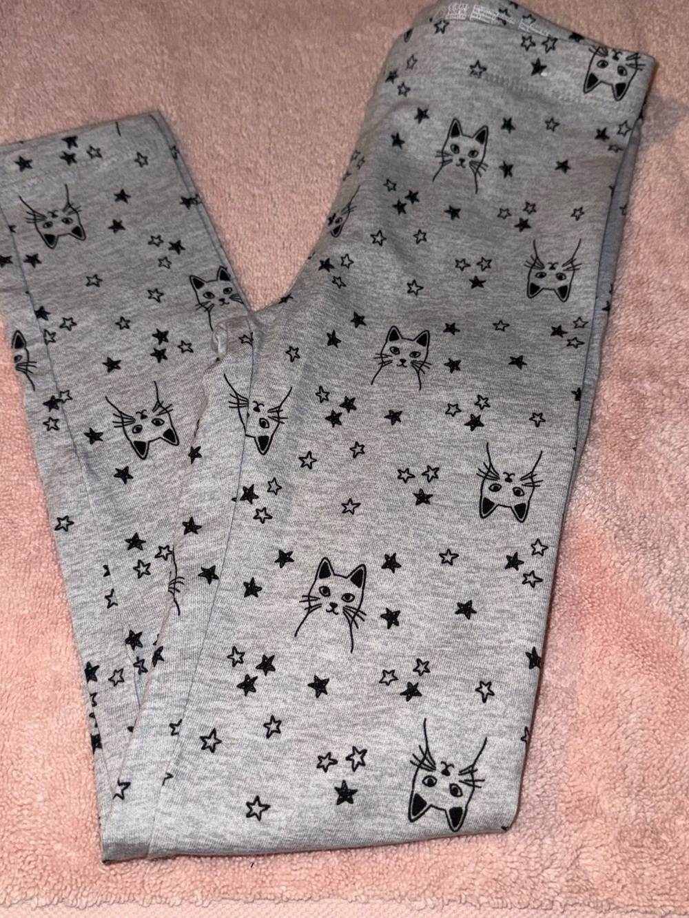 Wonder Nation Girls Size S 6 6X Small Gray Leggings with Cat & Star Print